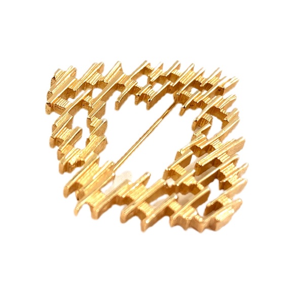 VTG Crown Trifari MCM Brutalist Gold Tone Brooch - Picture 4 of 7